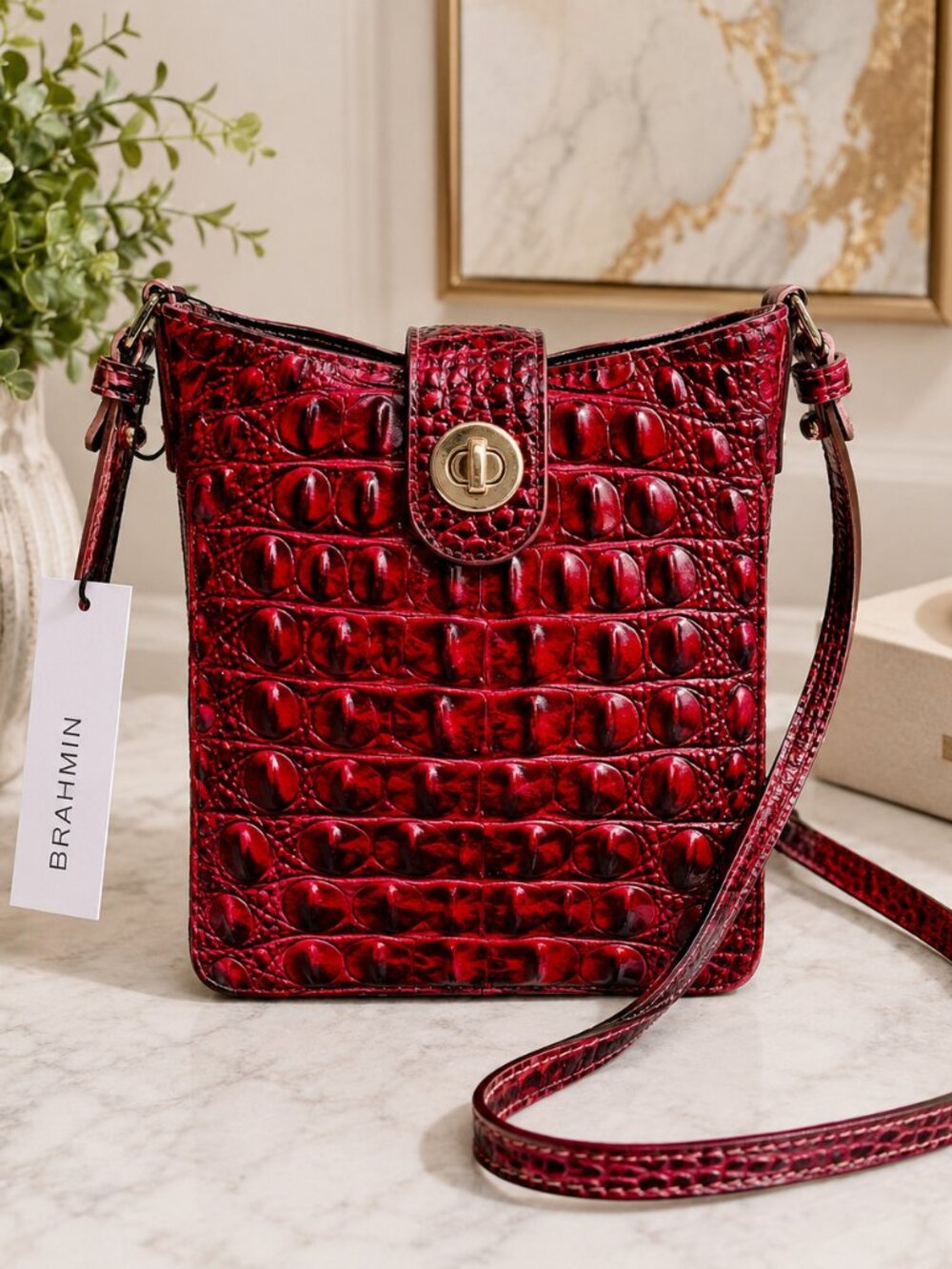 Brahmin Marley Rose Ombré Melbourne Leather Crossbody Bag NWT